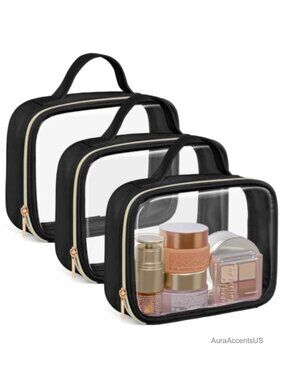 Clear Makeup Bag Travel Velvet Side TSA Approved Toiletry Bag Set